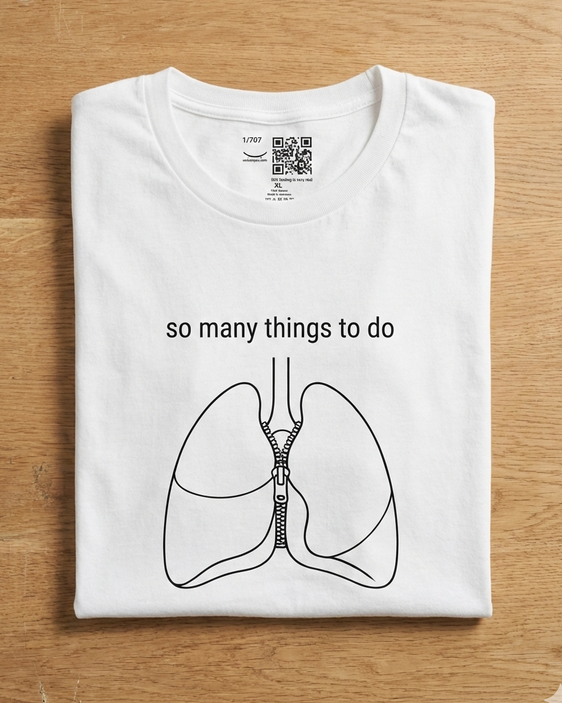 So Many Things To Do white t-shirt flat lay – lungs with zipper sketch design – UnseenYou