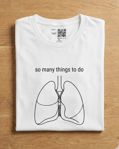 So Many Things To Do white t-shirt flat lay – lungs with zipper sketch design – UnseenYou