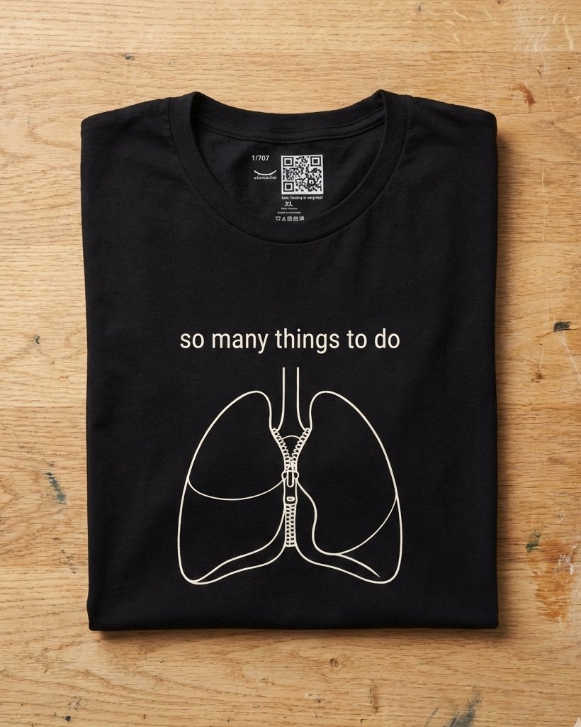 So Many Things To Do black t-shirt flat lay – lungs with zipper sketch design – UnseenYou