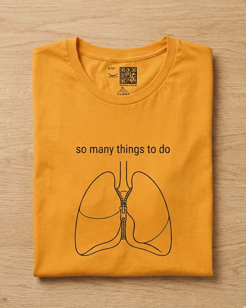 So Many Things To Do mustard t-shirt flat lay – lungs with zipper sketch design – UnseenYou