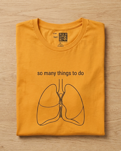 So Many Things To Do mustard t-shirt flat lay – lungs with zipper sketch design – UnseenYou